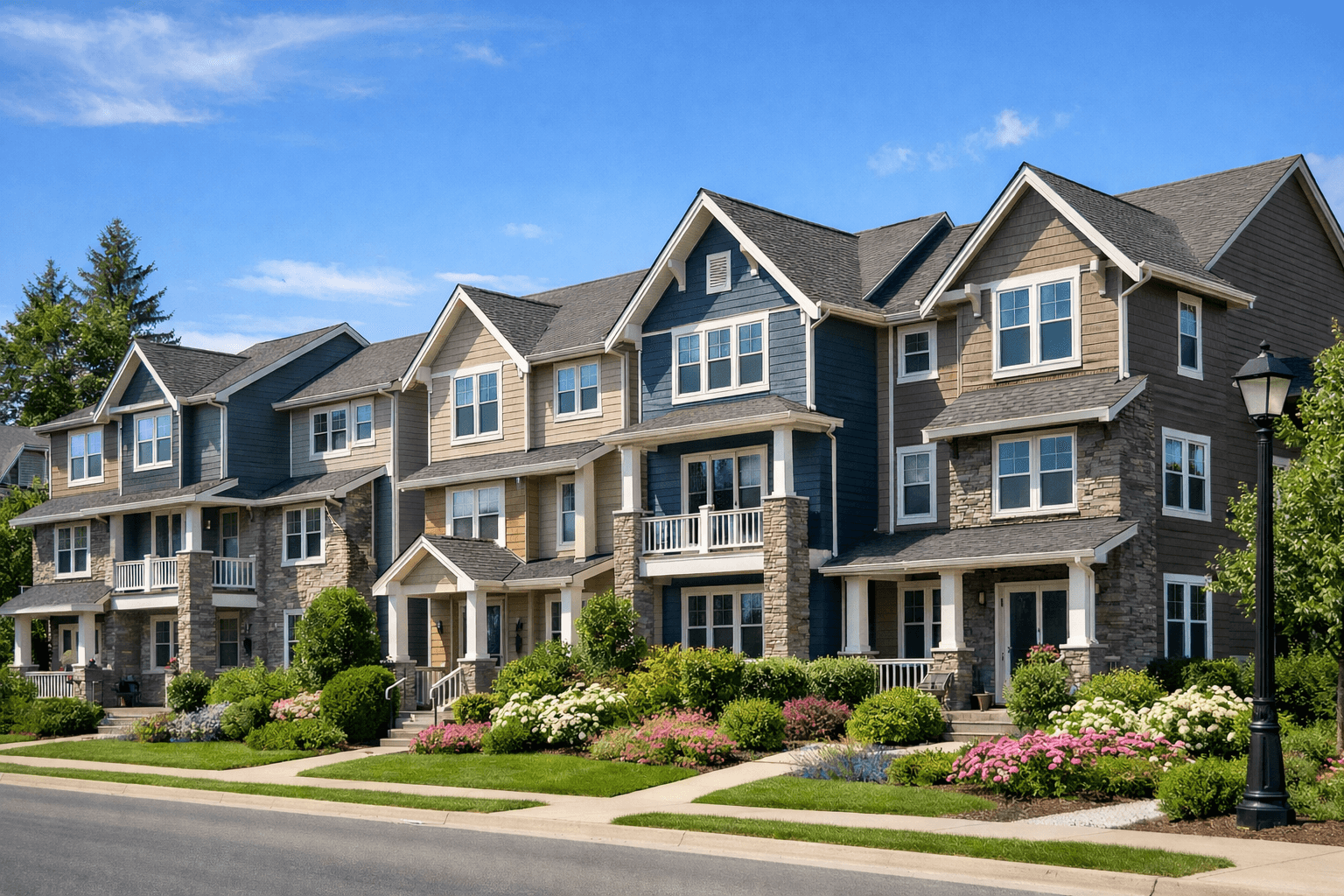 Modern multi-unit residential buildings managed by property teams